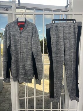 Sean John Gray Heathered Zip-Up Jacket with Black Panels